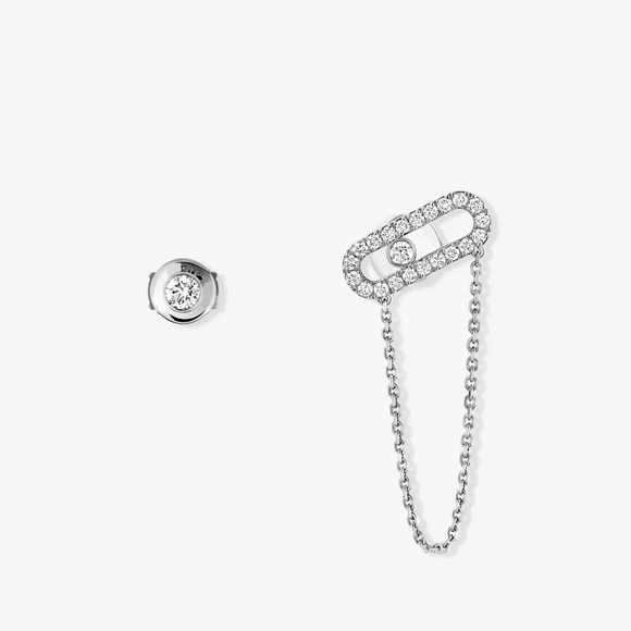 Messika Jewelry - Messika Paper Clip Oval Chain Stud Iced Loop Oval Crystal Eye Irregular Earrings